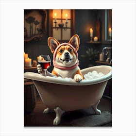 Corgi In A Bath Canvas Print