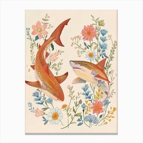Folksy Floral Animal Drawing Shark 3 Canvas Print