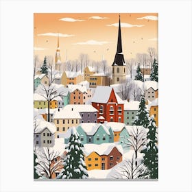 Retro Winter Illustration Tallinn Estonia 2 Canvas Print