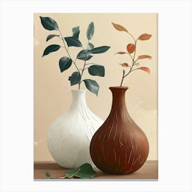 Two Vases With Leaves Canvas Print