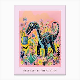 Dinosaur In The Garden Colourful Brushstroke 2 Poster Canvas Print