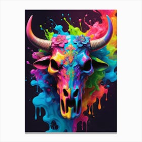 Floral Bull Skull Neon Iridescent Painting (26) Canvas Print