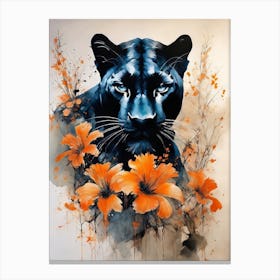 Panther Abstract Orange Flowers Painting (14) Canvas Print