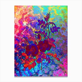 Yellow Sweetbriar Roses Botanical in Acid Neon Pink Green and Blue Canvas Print