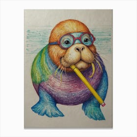 Seal With A Pencil Canvas Print