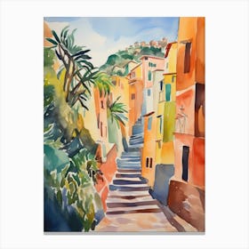 Cinque Terre, Italy Watercolour Streets 4 Canvas Print