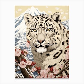Snow Leopard Animal Drawing In The Style Of Ukiyo E 2 Canvas Print
