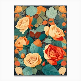 Roses And Leaves Canvas Print