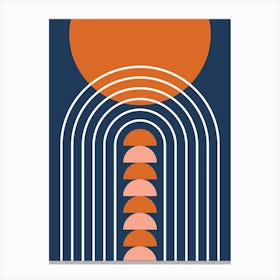 Modern Mid Century Gateway Sun Moon Rainbow 14 Abstract in Navy Blue Burnt Orange 1 Canvas Print