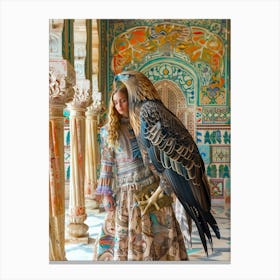 Eagle with a bohemian woman Canvas Print