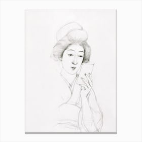 Study of a seated woman holding a mirror by Goyō Hashiguchi (early 20th century) Canvas Print