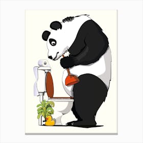 Panda Bear Unblocking Toilet Canvas Print