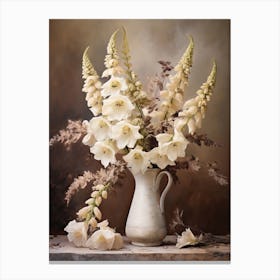 Foxglove, Autumn Fall Flowers Sitting In A White Vase, Farmhouse Style 4 Canvas Print