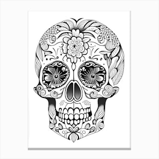 Sugar Skull Day Of The Dead Inspired 2 Skull Line Drawing Canvas Print
