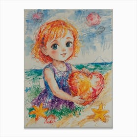 Little Girl Holding Heart Canvas Print