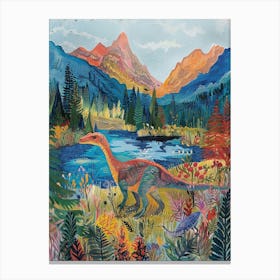 Dinosaur In The Mountains Landscape Painting 1 Canvas Print