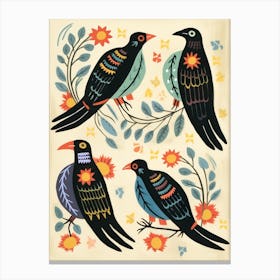 Folk Style Bird Painting Crow 2 Canvas Print