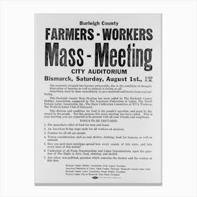 Mass Meeting Poster, Burleigh County, North Dakota By Russell Lee Canvas Print