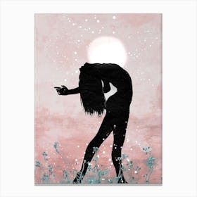 Moonlit Silhouette Dance – Minimalist Floral Dance Art Canvas Print