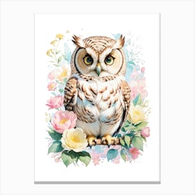 Cute Watercolor Owl Nursery Canvas Print
