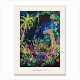 Dinosaur In The Colourful Cave Painting 3 Poster Canvas Print