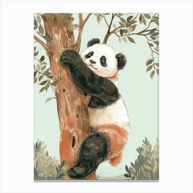 Giant Panda Cub Climbing A Tree Storybook Illustration 3 Canvas Print