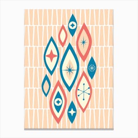 Atomic Age, Mcm Eyes Shapes And Stars, Blue, Peach Canvas Print