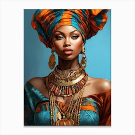 Beautiful And Sexy Black Woman Illustration 4 Adorned in Vivid Colors, Gold, and Jewelry Canvas Print