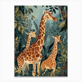 Giraffe In The Plants Modern Kitsch Illustration 1 Canvas Print