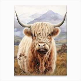 Close Up Highland Cow Illustration  Canvas Print