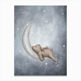 Good Night Bear On The Moon Canvas Print