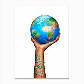 A Human Hand Cradling A Delicate Transparent Globe With Vibrant Countries And Teeming Blue Oceans S (1) Canvas Print