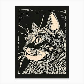 Selkirk Rex Cat Linocut Blockprint 6 Canvas Print