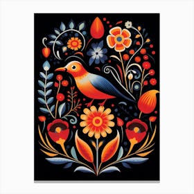 Folk Bird Illustration Sparrow 1 Canvas Print