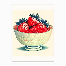 Bowl Of Strawberries, Fruit, Vintage Sketch Canvas Print