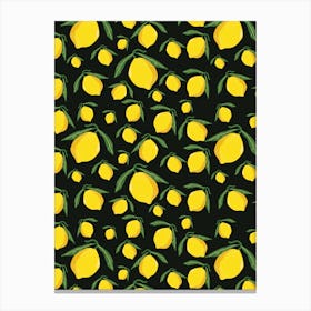 Lemon Pattern w/ Black Background Canvas Print