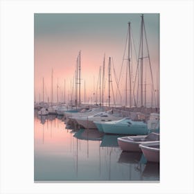 Boats Moored On Calm Zen Evening Horizon In Background Brighton Marina Canvas Print