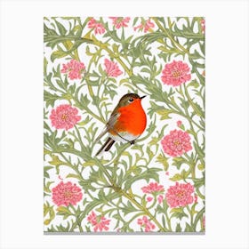 Robin 2 William Morris Style Bird Canvas Print
