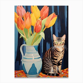 Daffodil Flower Vase And A Cat, A Painting In The Style Of Matisse 3 Canvas Print