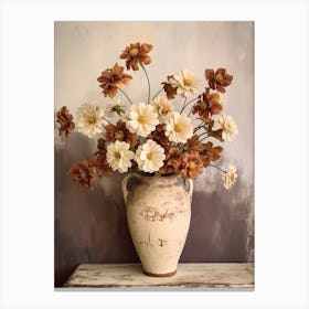 Zinnia, Autumn Fall Flowers Sitting In A White Vase, Farmhouse Style 3 Canvas Print