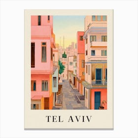 Tel Aviv Israel 5 Vintage Pink Travel Illustration Poster Canvas Print