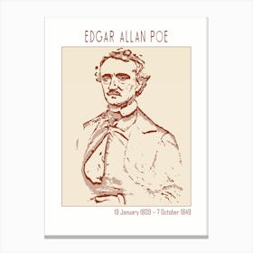 Line Art Minimalist – Edgar Allan Poe American Writer, Poet, Author 1 Canvas Print