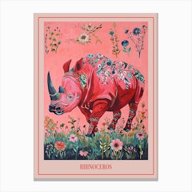 Floral Animal Painting Rhinoceros 4 Poster Canvas Print