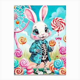 Cute Skeleton Rabbit With Candies Painting (17) Canvas Print