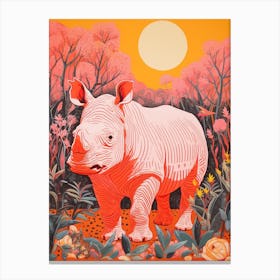 Rhino In The Plants Warm Tones 3 Canvas Print