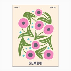 Gemini Print Zodiac Poster Astrology Wall Decor Flower Market Botanical Canvas Print