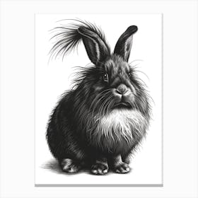 English Angora Blockprint Rabbit Illustration 3 Canvas Print