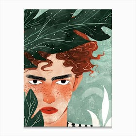 Illustration Of A Girl With Leaves 3 Canvas Print