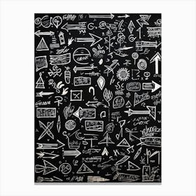 Blackboard Covered In A Collage Of Hand Drawn Icons Arrows And Abstract Doodles Symbolizing Direc (7) Canvas Print