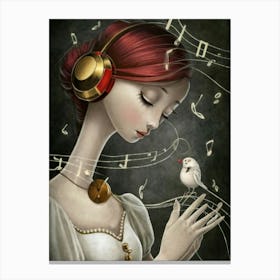 Girl Listens To Music Canvas Print